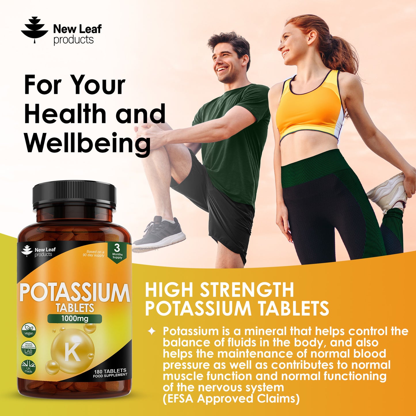 Potassium Supplements 1000 mg - 180 Vegan Active Potassium Tablets Electrolytes