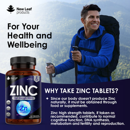 Zinc Tablets 50mg 120 Vegan Zinc Supplements High Strength (2 Months Supply)