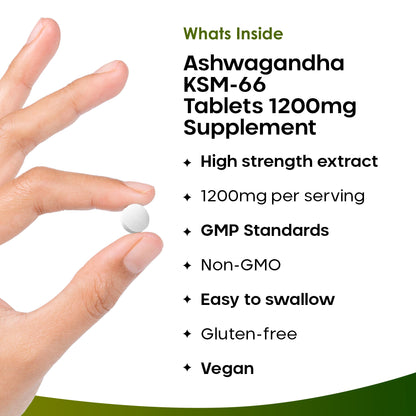 Ashwagandha KSM-66 1200mg Root Extract - High Strength  - Value 365 Vegan Tablets