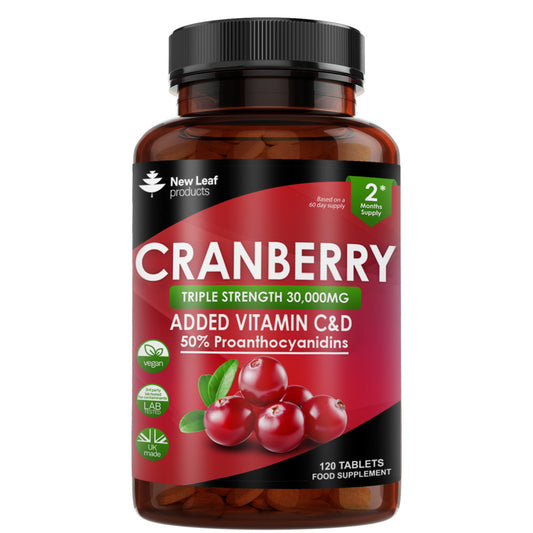 Cranberry Tablets Triple Strength 30,000mg - 120 Cranberry Supplements Enriched With Vitamin C & D