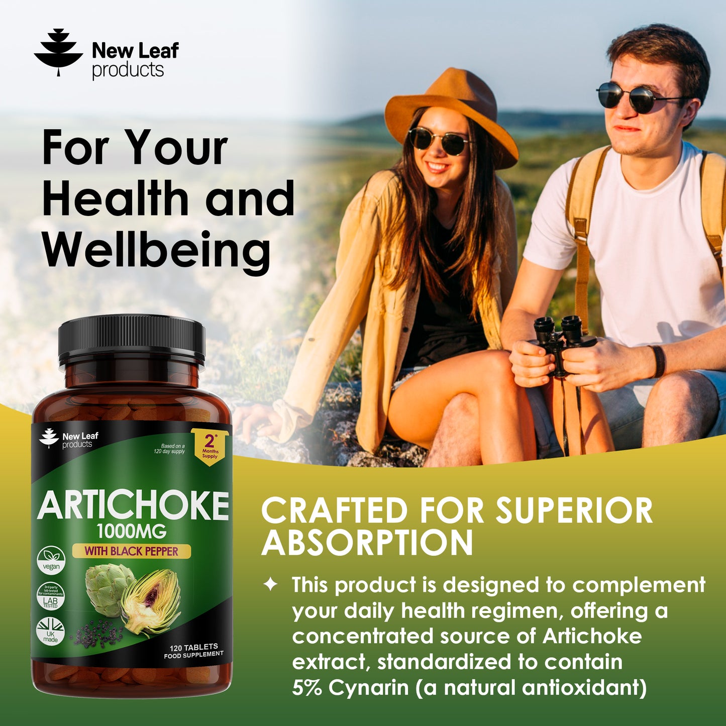 Artichoke Extract 1000mg Tablets - 120 High Strength Tablets Enriched With Black Pepper