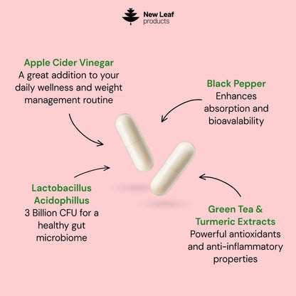 Apple Cider Vinegar + Green Tea, Turmeric & Acidophilus  | 180 Capsules