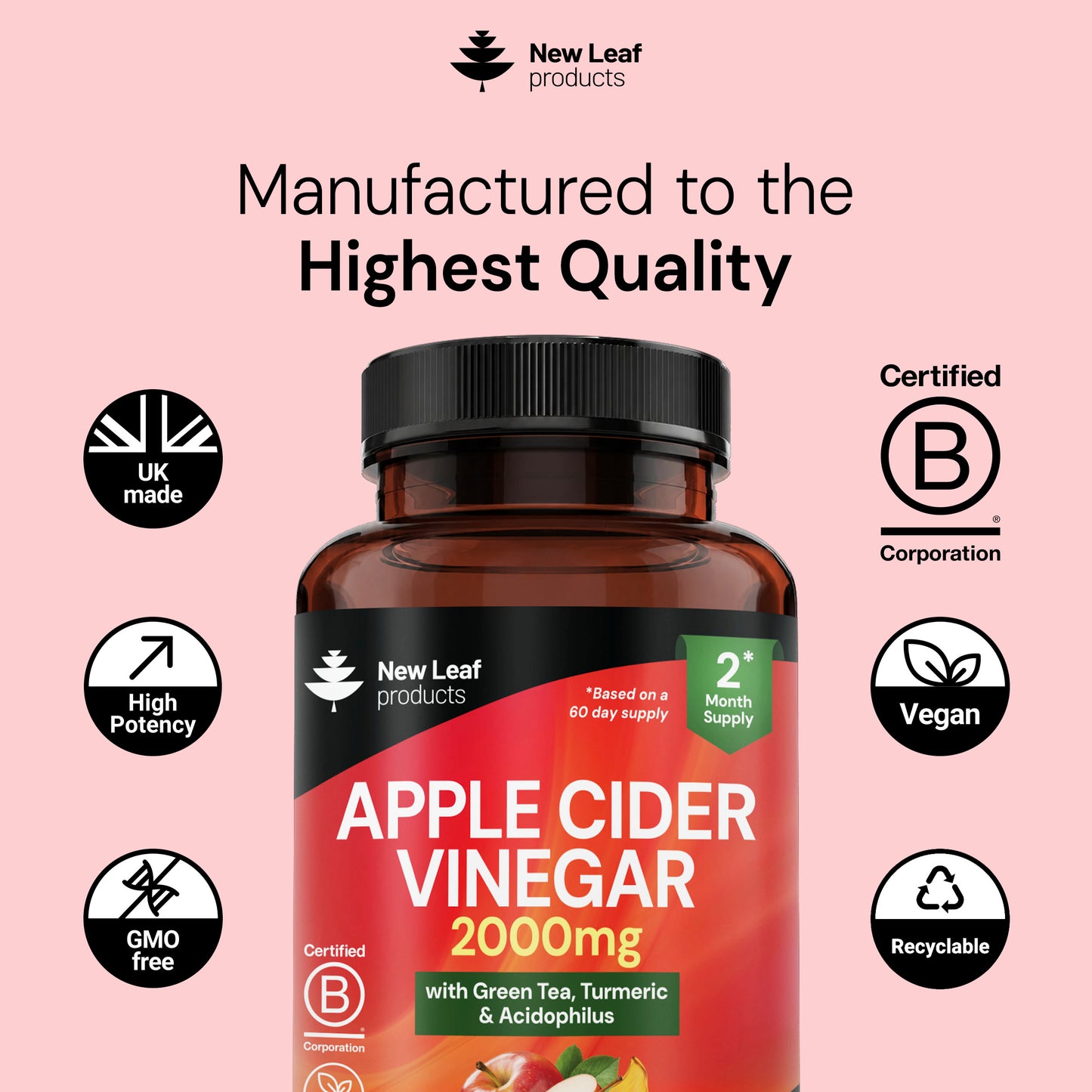 Apple Cider Vinegar + Green Tea, Turmeric & Acidophilus  | 180 Capsules