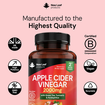 Apple Cider Vinegar + Green Tea, Turmeric & Acidophilus  | 180 Capsules