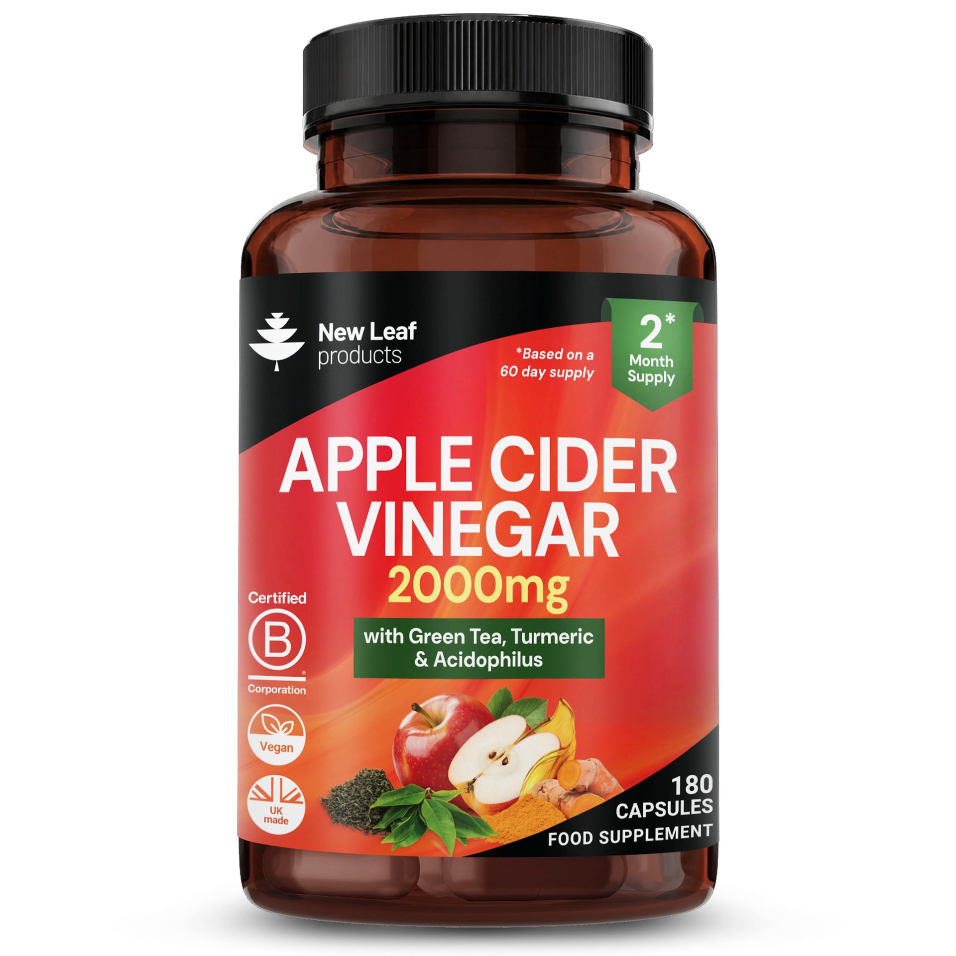 Apple Cider Vinegar + Tea Turmeric & Acidophilus 180 Capsules
