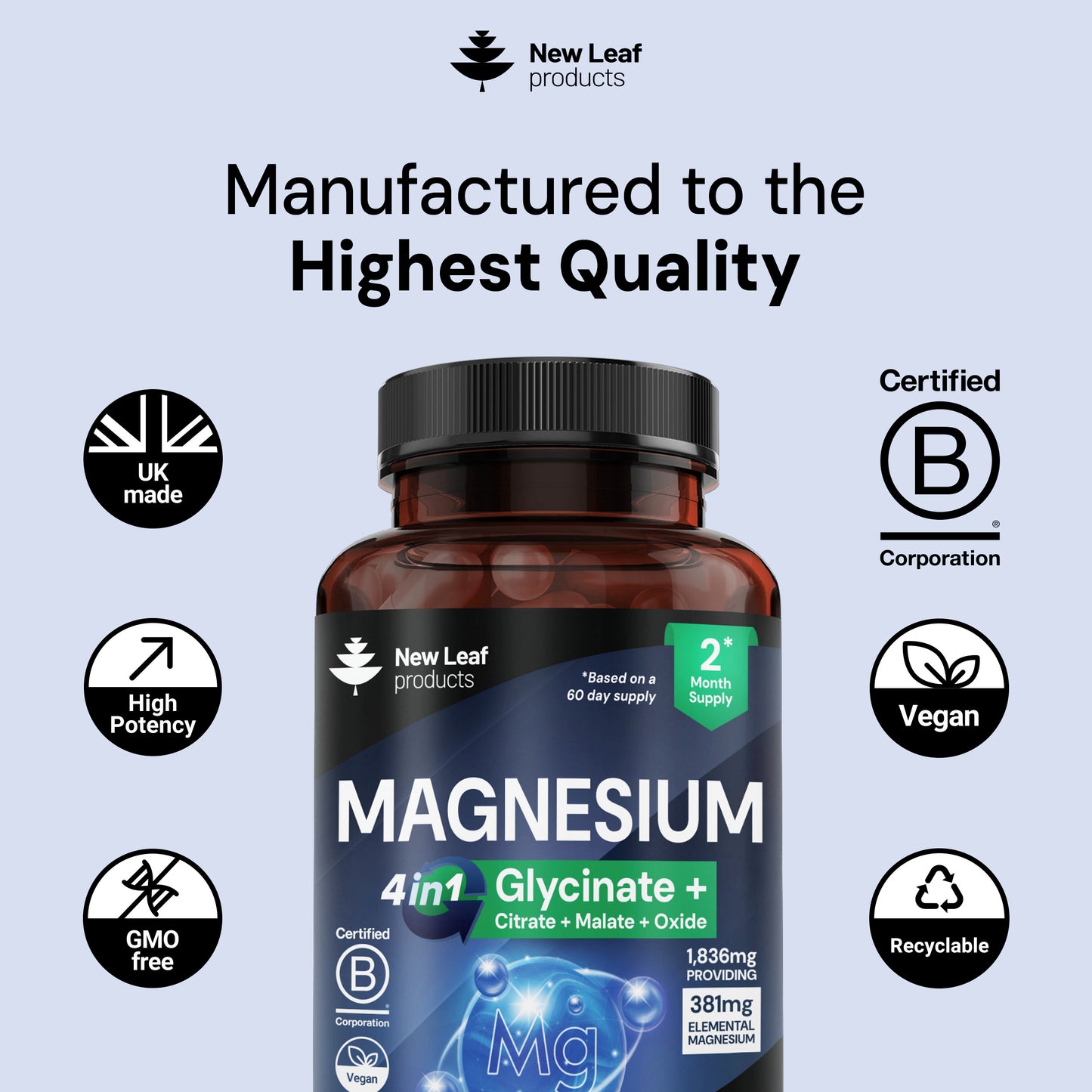 Magnesium 4-in-1 :Glycinate, Citrate, Malate, Oxide Capsules.