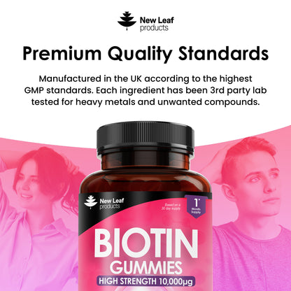 Biotin Gummies For Hair Skin & Nails 10,000µg Vegan Beauty Hair Vitamins Gummy's