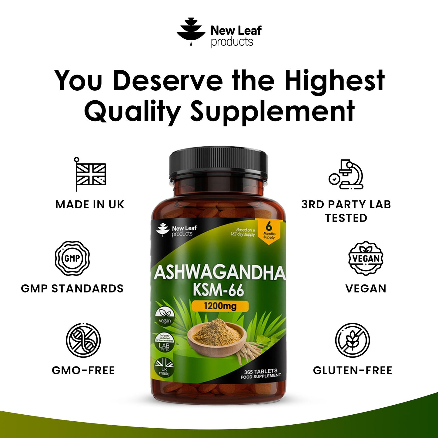 Ashwagandha KSM-66 1200mg Root Extract - High Strength  - Value 365 Vegan Tablets