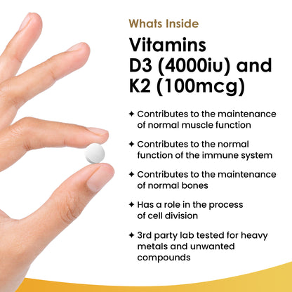 Vitamin D3 & K2 Tablets D3 4000iu + Vitamin K2 100mcg - 4 Months Supply