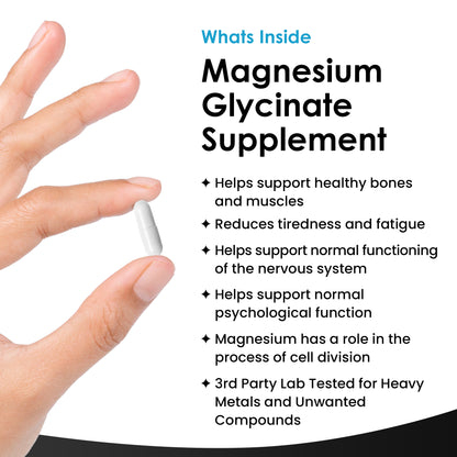 Magnesium Glycinate - High Strength Capsules 1040mg - Bones, Muscle Health UK Made