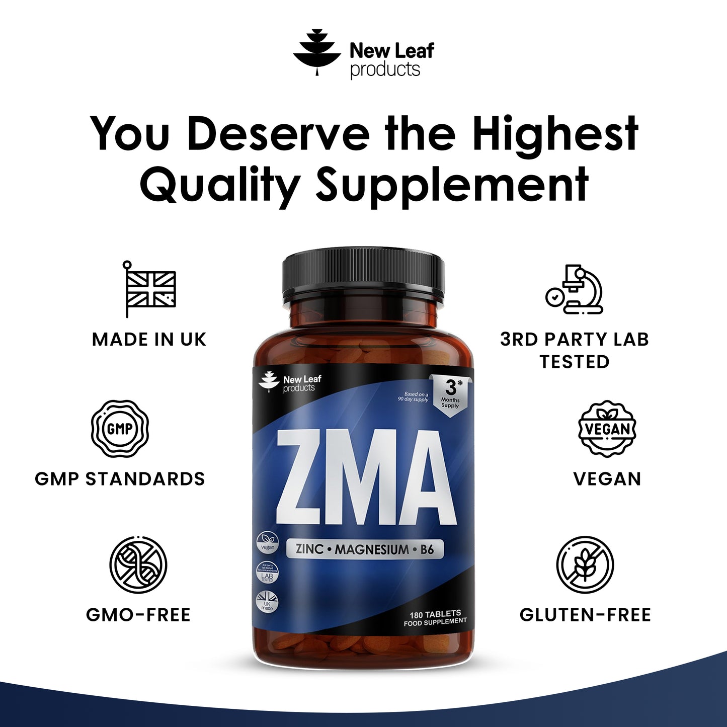 ZMA Supplement - 180 Tablets Zinc Magnesium & Vitamin B6 - High Strength Muscle Sleep Aid & Muscle Recovery