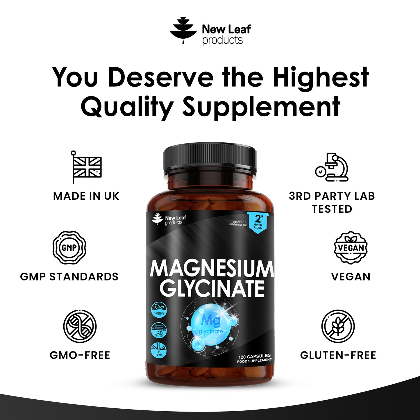 Magnesium Glycinate - High Strength Capsules 1040mg - Bones, Muscle Health UK Made