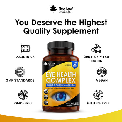 Eye Health Complex - Lutein & Zeaxanthin supplement enriched with Vitamin A, B2 & Zinc 120 vegan capsules