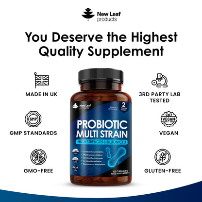 Probiotic Multi Strain High Strength 120 Tablets - Digestive & Gut Health Supplement