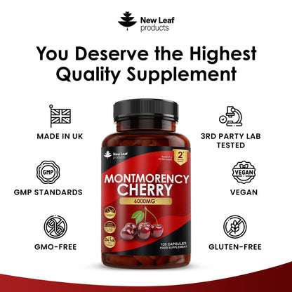 Montmorency Cherry 6000mg Extract - 120 Capsules High Strength Concentrate