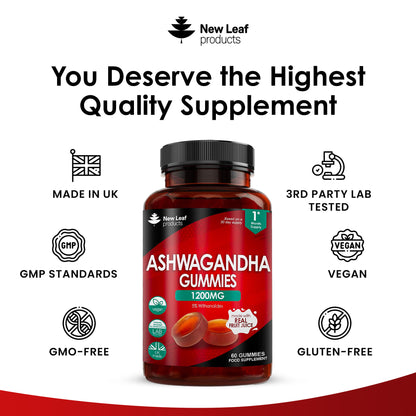 Ashwagandha Gummies 1200mg – High Strength 5% Withanolides - Real Fruit Juice