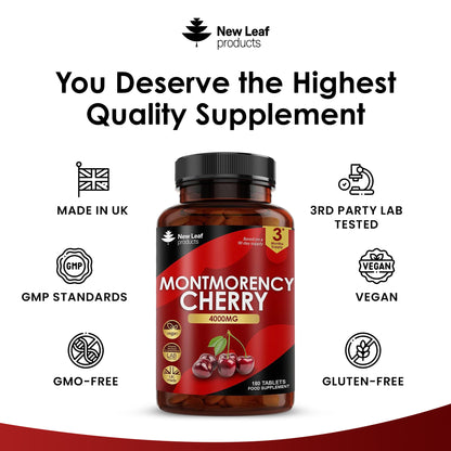 Montmorency Cherry 4000mg Extract - 180 Tablets High Strength Concentrate