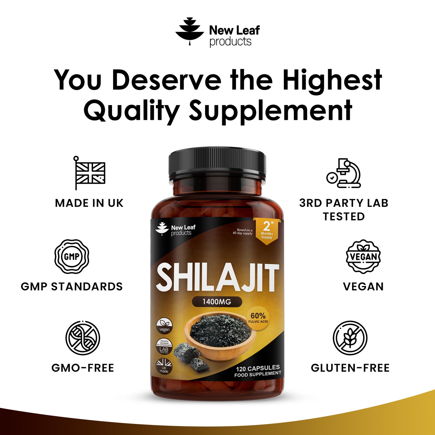 Shilajit Capsules 1400mg Shilajit with 60% Fulvic Acid 120 High Strength Capsules