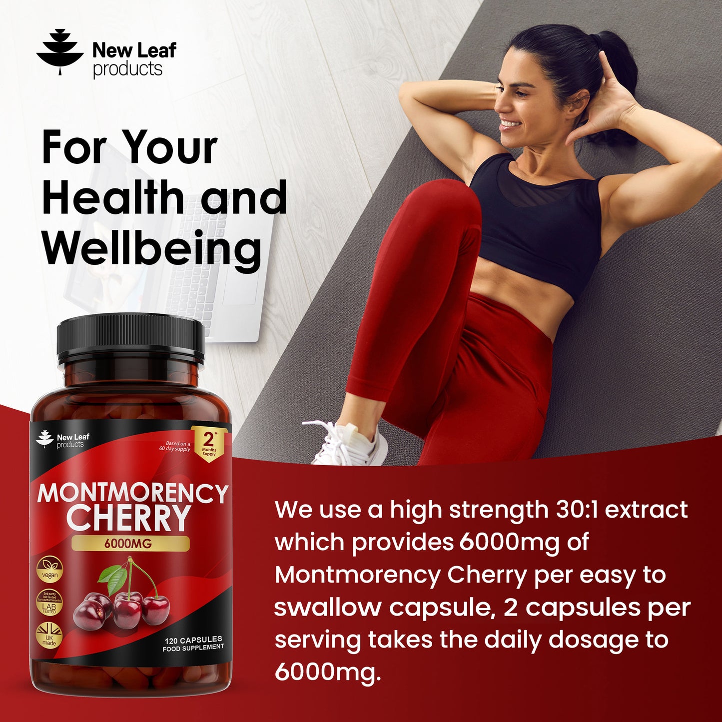 Montmorency Cherry 6000mg Extract - 120 Capsules High Strength Concentrate