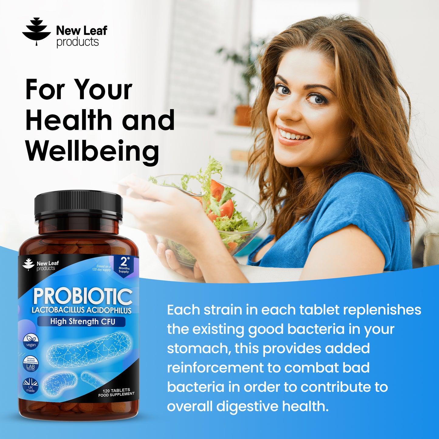 Probiotic Supplements Acidophilus Tablets - Digestive & Gut Health Supplements