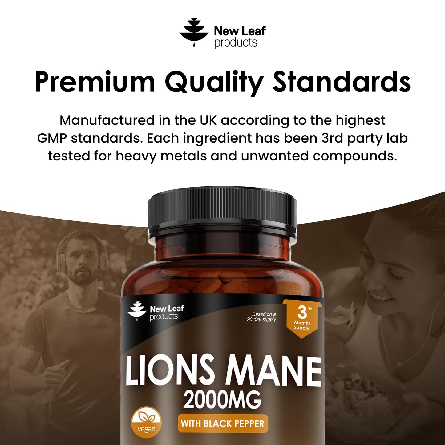Lions Mane Mushroom 2000mg - 180 High Strength Vegan Tablets - Lion's Mane Supplement with Black Pepper