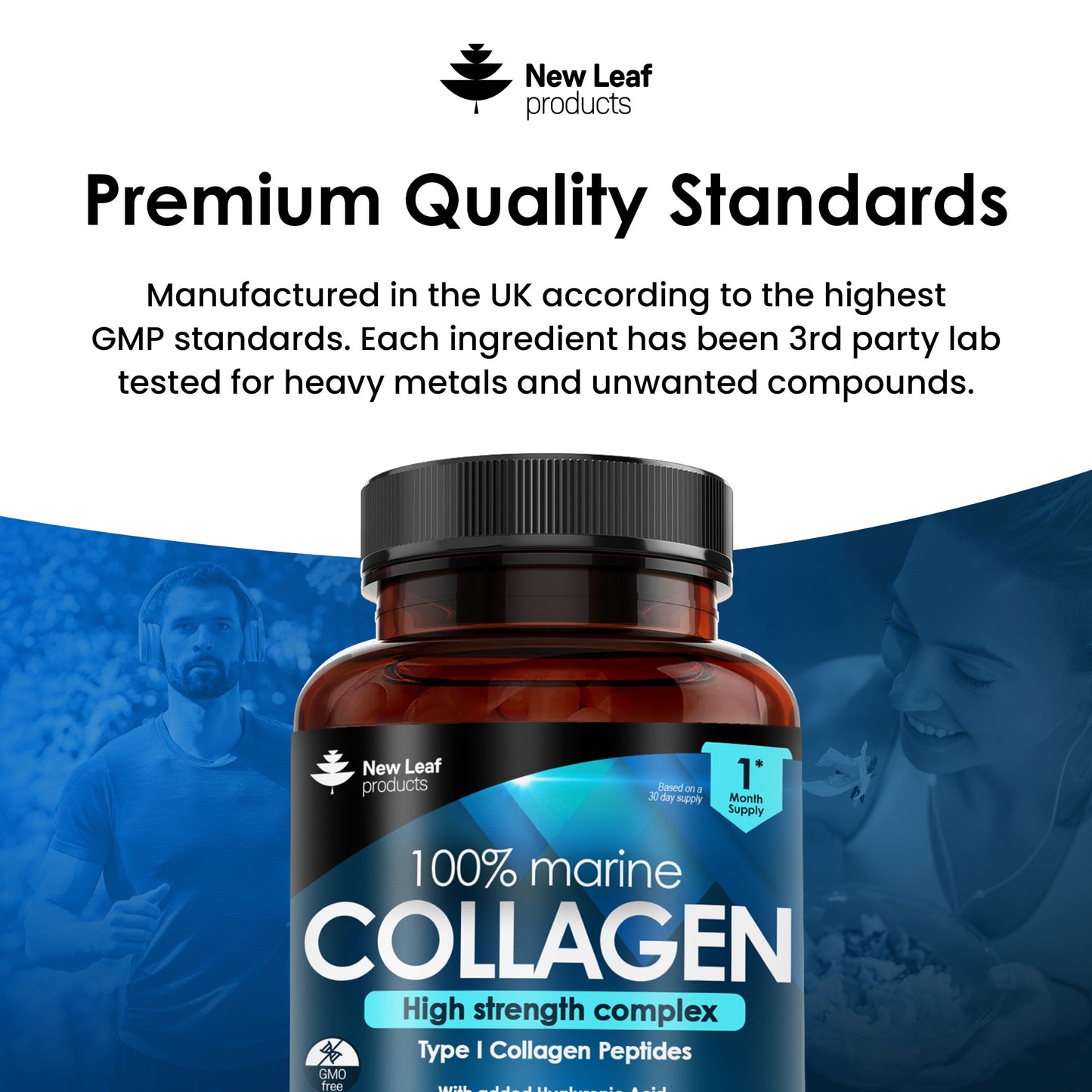 Super Collagen Supplement Type 1 Hydrolysed 100% Marine Collagen Capsules + Hyaluronic Acid, Vitamin C and Biotin