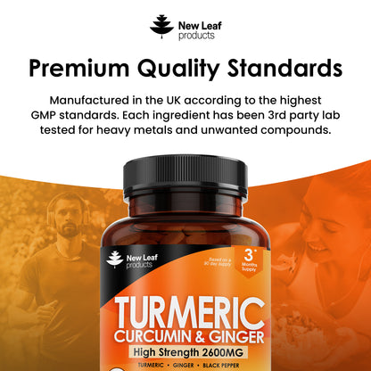 Turmeric Supplements Ginger & Black Pepper Turmeric Tablets 95% Curcumin (3 month supply)