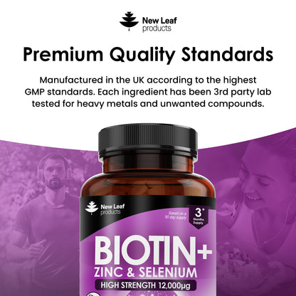 Biotin Hair Growth Vitamins 12,000mcg - Enriched with Zinc & Selenium – Hair Skin & Nails Vitamins For Women and Men