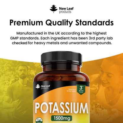 Potassium Supplements 1500mg - 180 Vegan Active Potassium Tablets Electrolytes