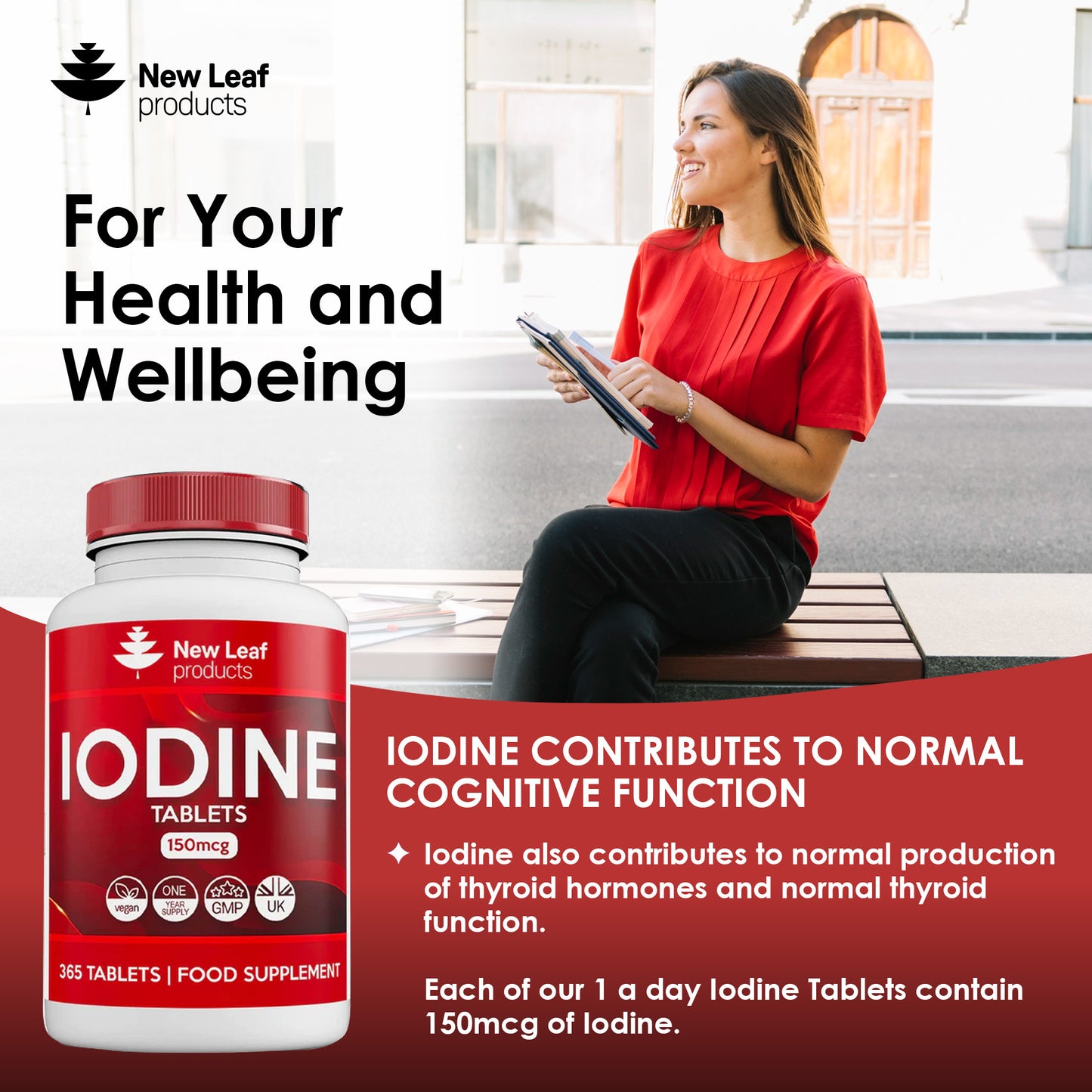 Iodine Tablets 150mcg Supplement (12 Months Supply) Vegan Thyroid Support & More