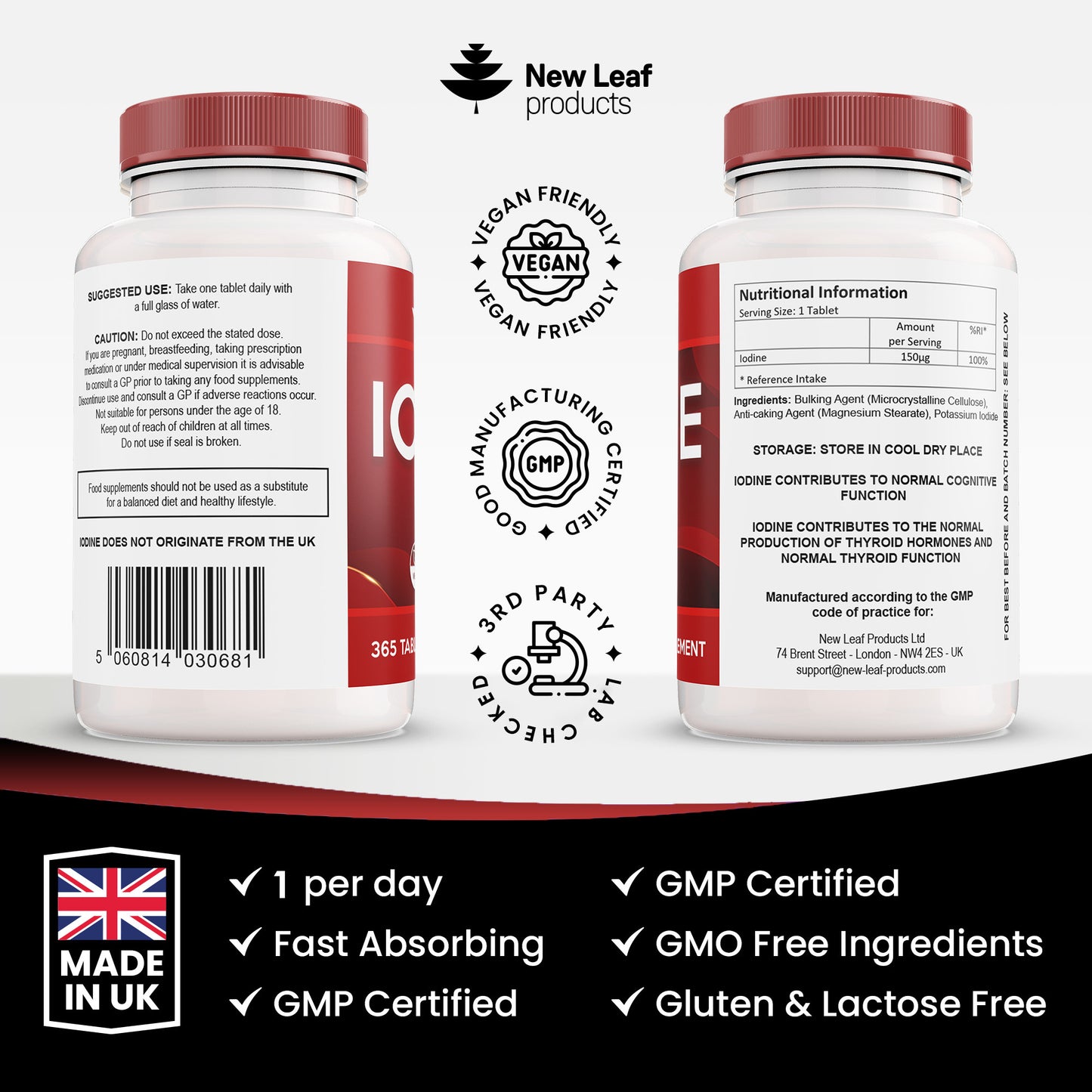 Iodine Tablets 150mcg Supplement (12 Months Supply) Vegan Thyroid Support & More