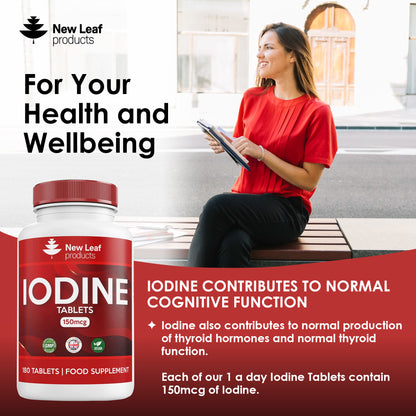 Iodine Tablets 150mcg Supplement (6 Months Supply) Vegan Thyroid Support & More