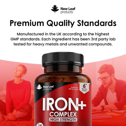 Iron Tablets Complex High Strength Active Iron Supplements + Vitamins C, B12