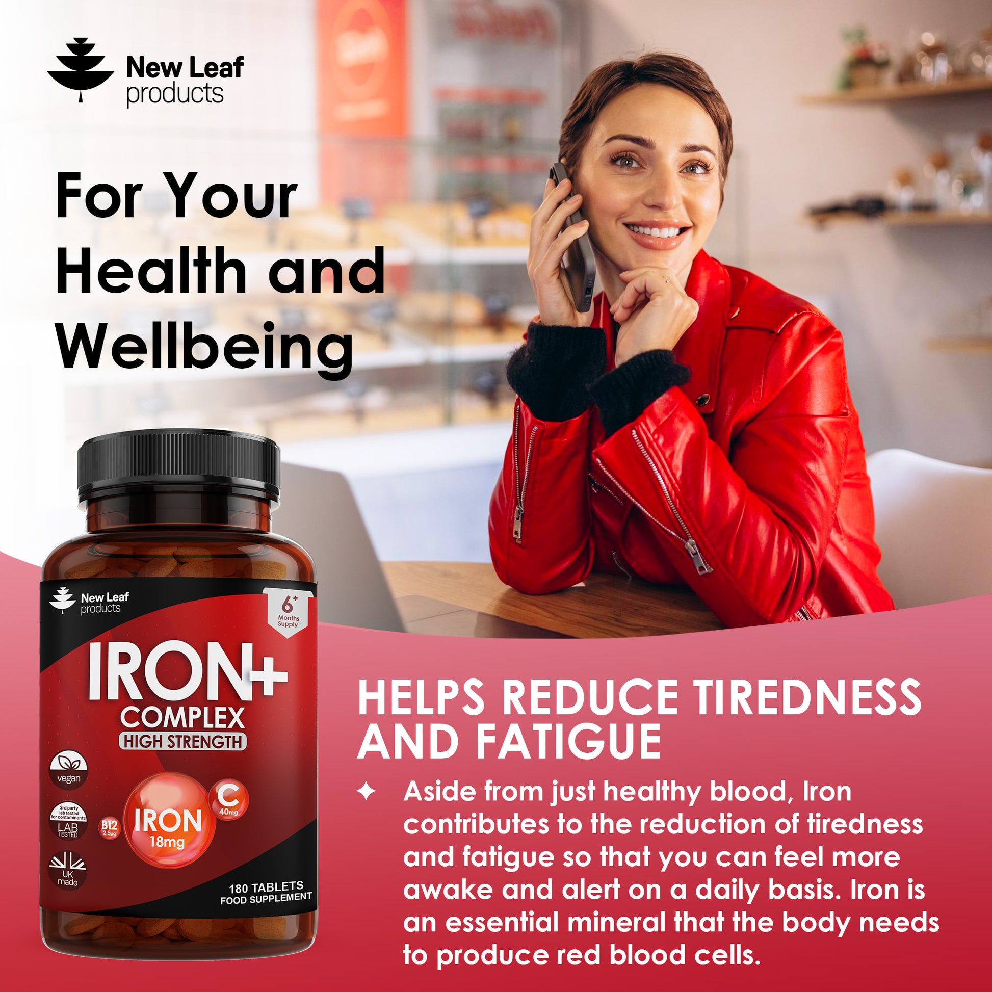 Iron Tablets 14mg For Energy, Immunity & Fatigue | 120 Vegan Iron Supplements