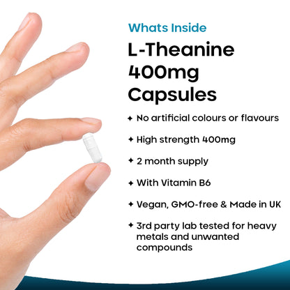 L-Theanine Enriched with Vitamin B6 - 120 High Strength 400mg Vegan Capsules From Green Tea