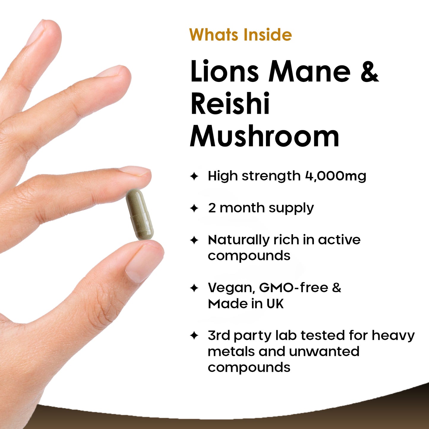 Lions Mane & Reishi Mushroom Capsules - 120 High Strength 4000mg Vegan Capsules