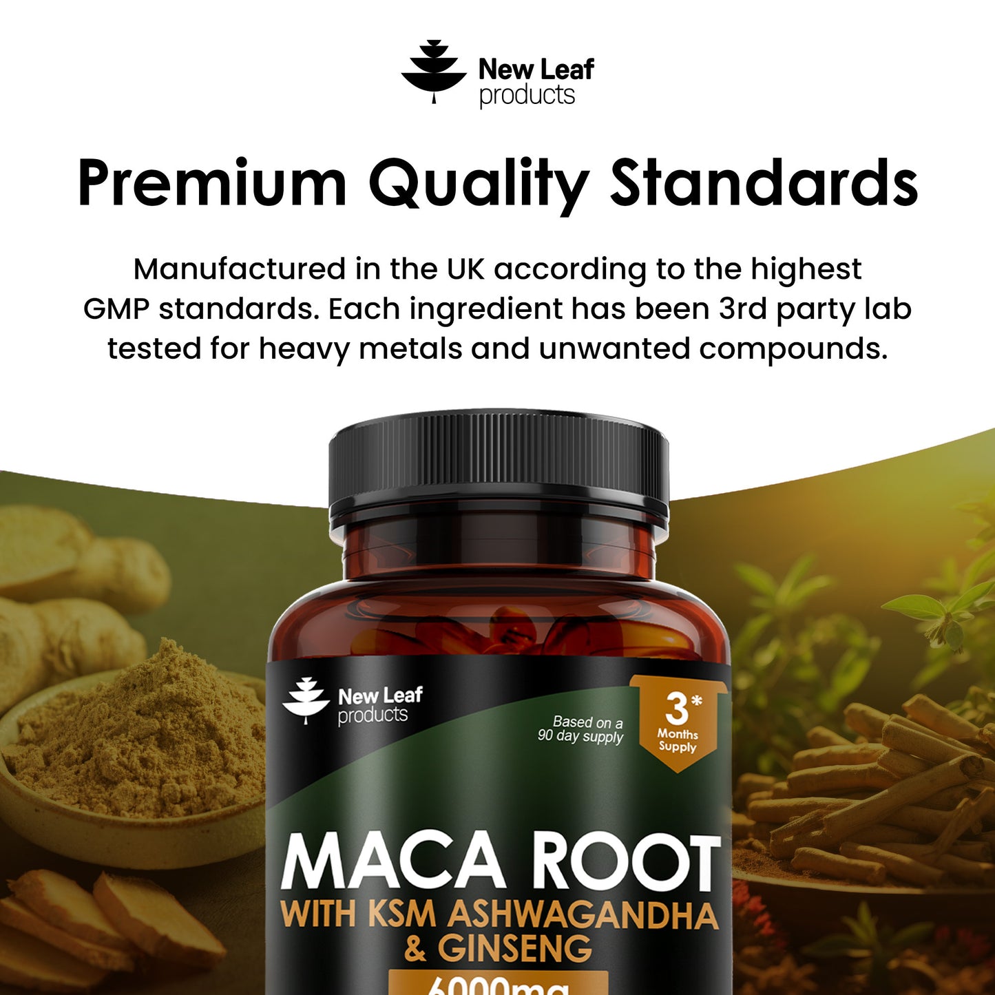 Maca Root Capsules With KSM Ashwagandha, Ginseng & Black Pepper - 180 High Strength 6000mg Capsules