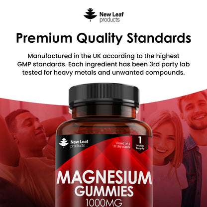 Magnesium Gummies 1000mg - High Strength Sugar Free Vegan Magnesium Citrate Gummies - 60 Fill