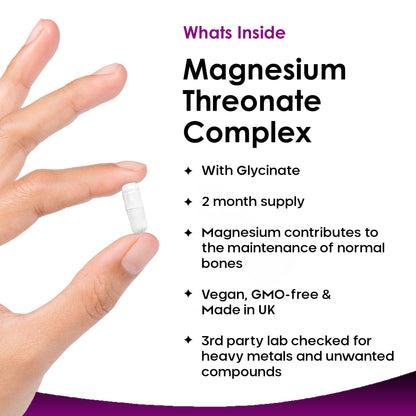 Magnesium Threonate Complex - 180 High Strength 2550mg (Per Serving) Capsules + Magnesium Glycinate