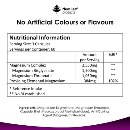 Magnesium Threonate Complex - 180 High Strength 2550mg (Per Serving) Capsules + Magnesium Glycinate