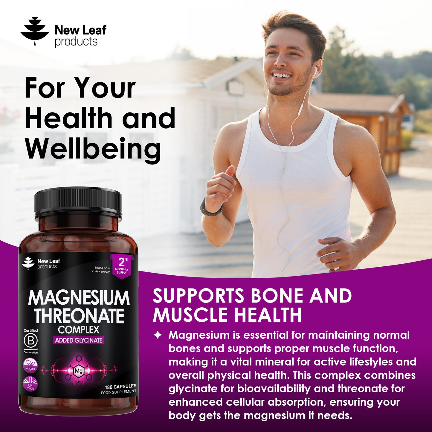 Magnesium Threonate Complex - 180 High Strength 2550mg (Per Serving) Capsules + Magnesium Glycinate