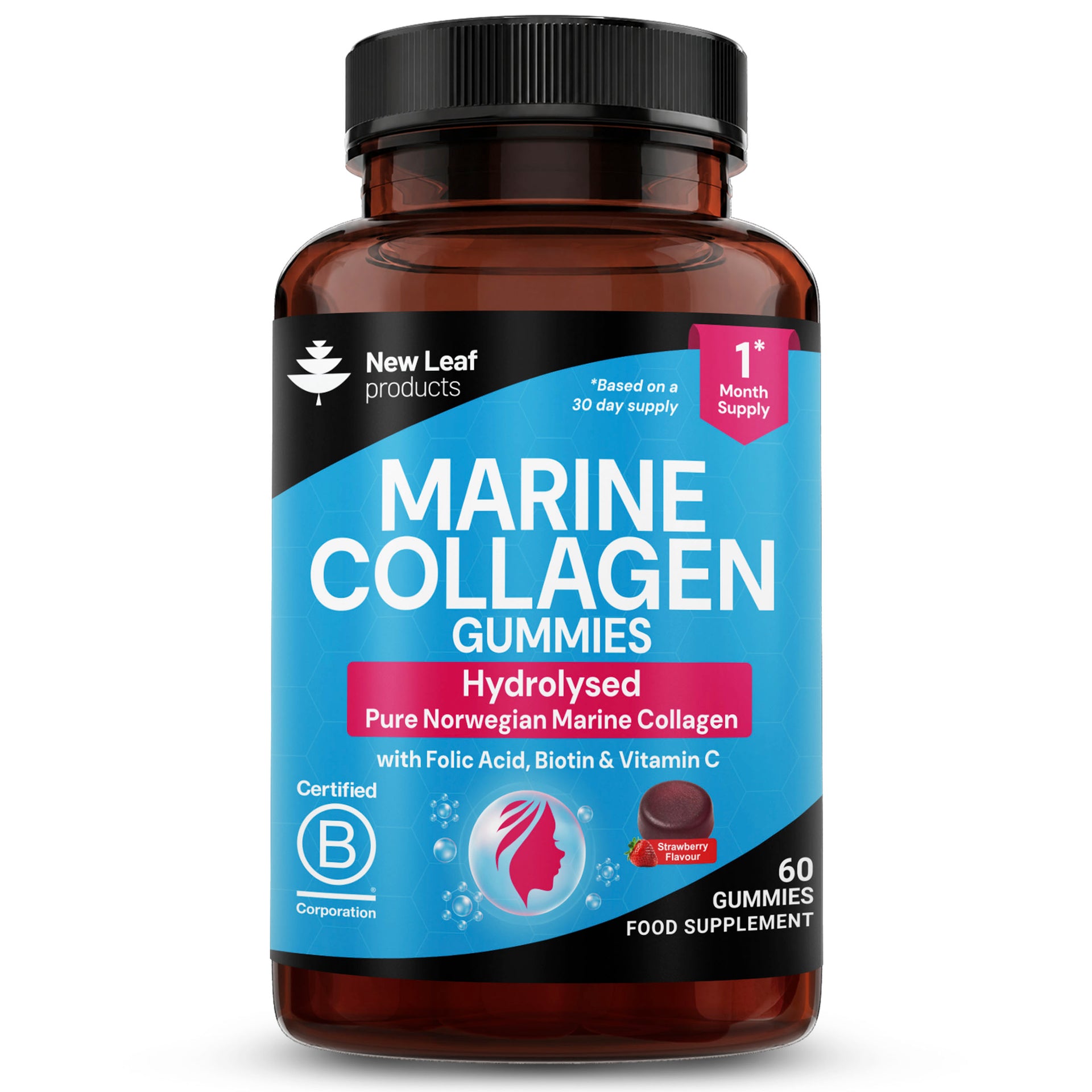 Marine Collagen + Vitamin C Folic Acid & Biotin 60 Gummies