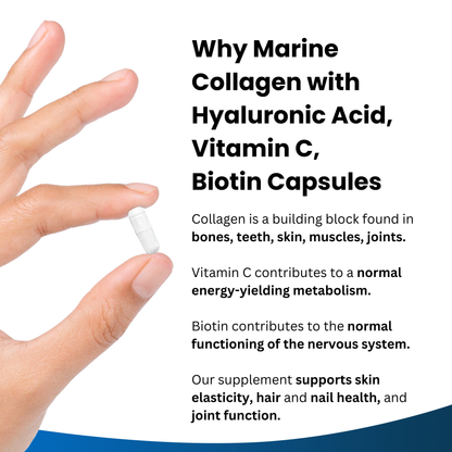 Marine Collagen with Hyaluronic Acid, Vitamin C and Biotin Supplement Capsules