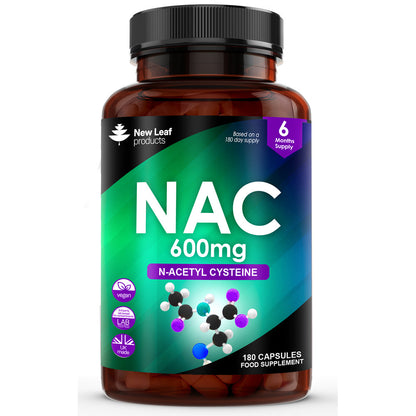 NAC N-Acetyl-Cysteine 600mg - Nutritional Supplements 180 NAC Capsules - High Bioavailability Amino Acid