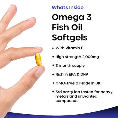 Omega 3 Supplements 2000mg Softgels - High Strength Fish Oil with Vitamin E - Rich in EPA & DHA