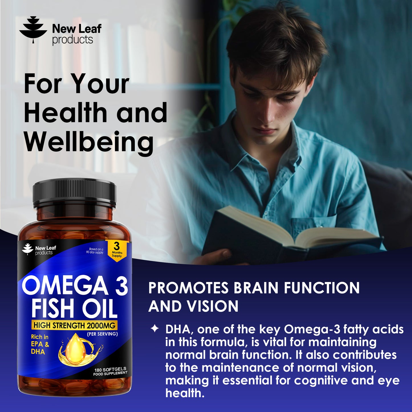 Omega 3 Supplements 2000mg Softgels - High Strength Fish Oil with Vitamin E - Rich in EPA & DHA