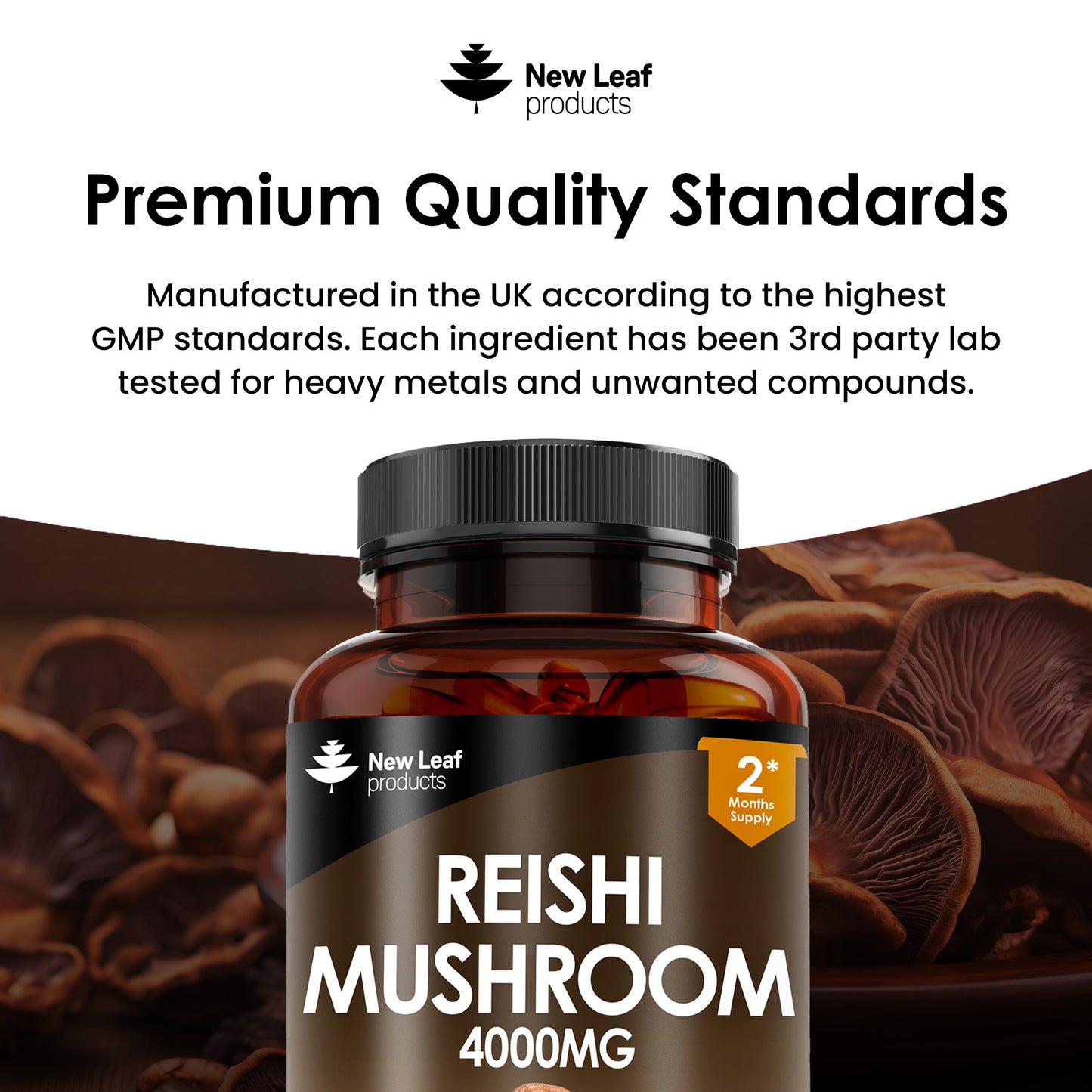 Reishi Mushroom Capsules - Potent 4000mg Mushroom Supplements -  100% Fruiting Body 120 Vegan Capsules