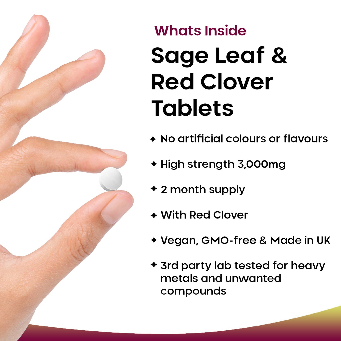 Sage Leaf & Red Clover Tablets For Menopause - 120 High Strength 3000mg Perimenopause Supplements