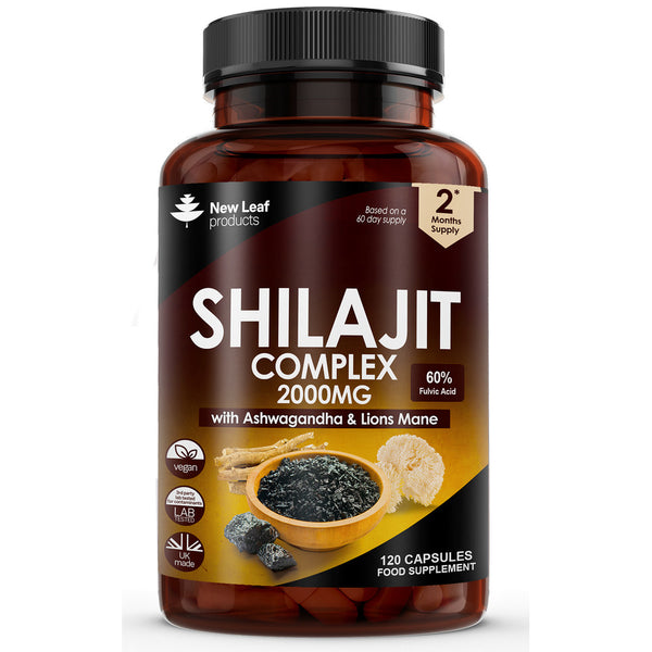 Shilajit Complex + Ashwagandha & Lions Mane - 120 High Strength 2000mg Capsules with 60% Fulvic Acid