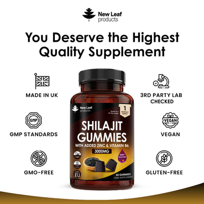 Shilajit Gummies With Zinc and Vitamin B6 Supplements